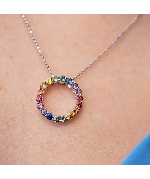 Gold pendant with multi-colored sapphires pb0289nl Onyx