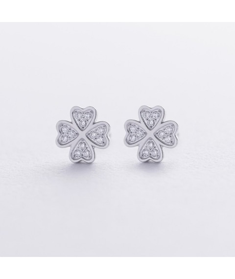 Gold earrings - studs "Clover" with diamonds 338541121 Onyx
