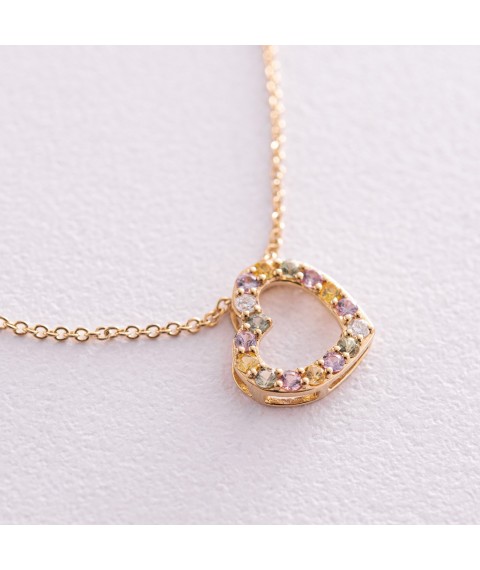 Gold necklace "Heart" with diamonds and sapphires flasks0092ca Onix 45