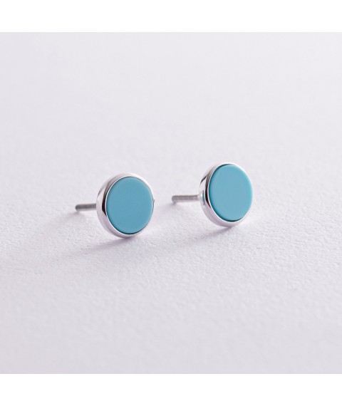Gold earrings - studs "Circles" (turquoise) sbd2-246b Onix