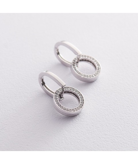 Earrings with rings in white gold (cubic zirconia) s06519 Onyx