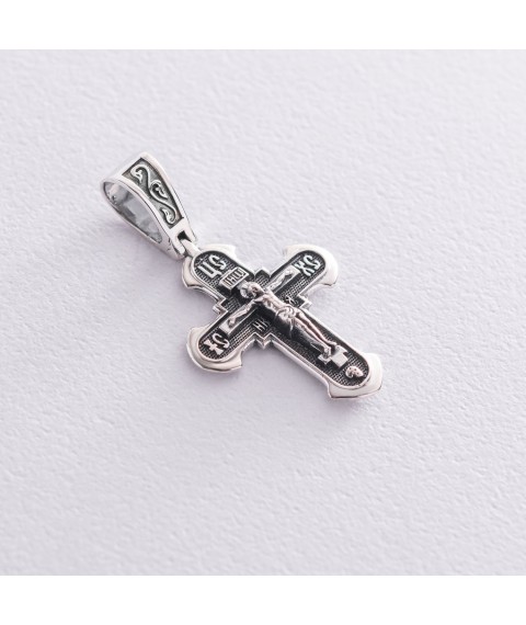 Православний срібний хрест "Розп'яття. Спаси і Збережи" 133092 Онікс