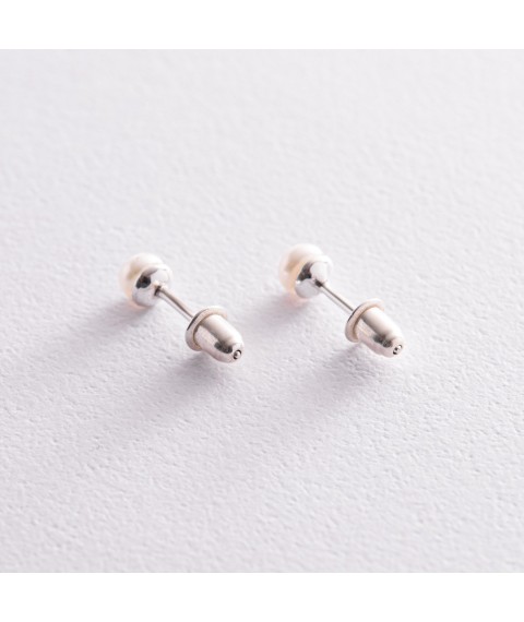 Silver earrings - studs (cult. fresh pearls) 123209 Onyx