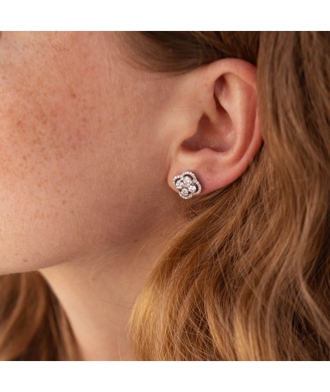 Gold earrings - studs "Clover" with diamonds AR3999Echa Onyx