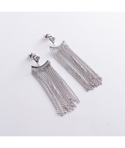 Срібні сережки - джекети "Іветта" з ланцюжками 902-01373 Онікс