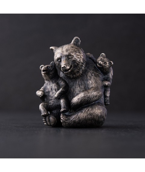 Handmade silver figure "Mama Bear with cubs" 23162 Onyx