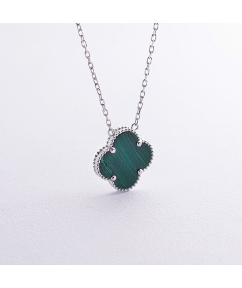 Gold necklace "Clover" with malachite col02168 Onix 45