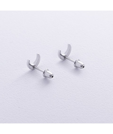 Silver stud earrings "Moon" 122815 Onyx