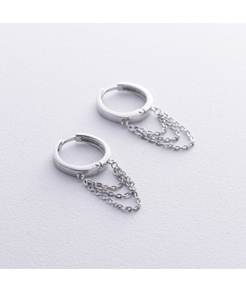 Silver earrings - rings with chains 902-01450 Onyx