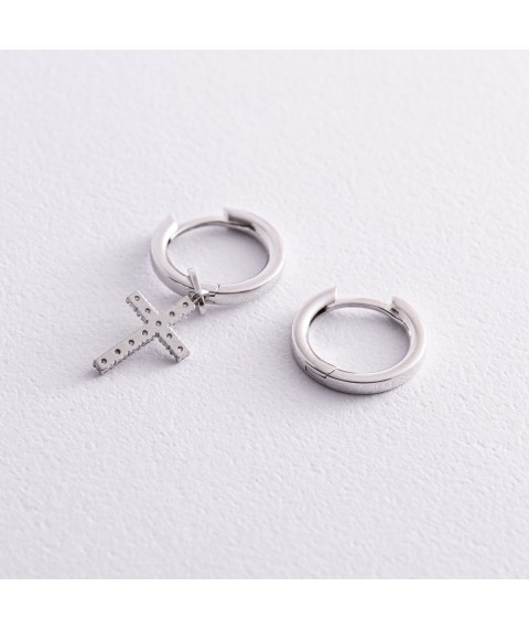Gold earrings - rings with a cross (diamonds) 316251121 Onyx