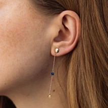 Dangling gold earrings - studs "Ukrainian" (blue and yellow cubic zirconia) s08100 Onix