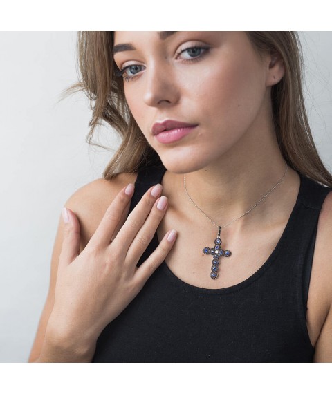 Gold cross with diamonds and sapphires pb0054gm Onyx