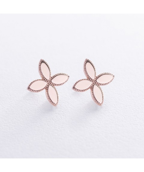 Earrings - studs "Clover" in red gold s08511 Onyx