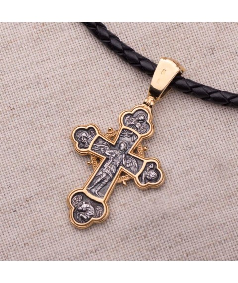 Silver cross "The Crucifixion of Christ with those to come. Archangel Michael" 132227 Onyx