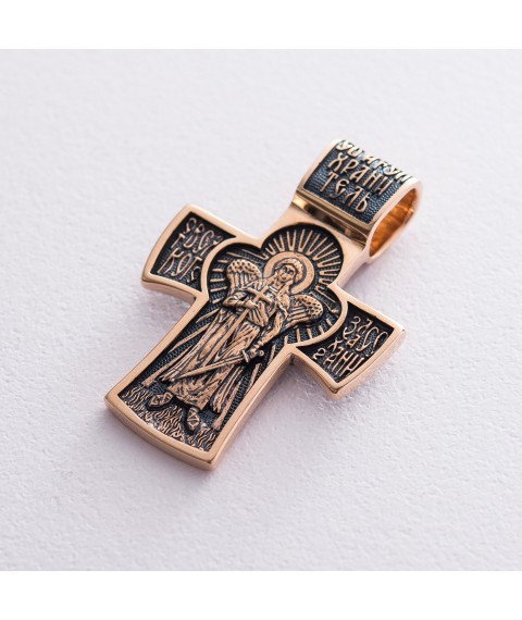 Golden Orthodox cross "Crucifixion. Guardian Angel" p02885 Onyx