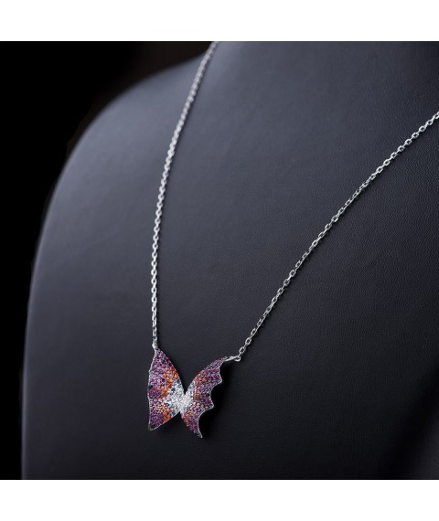 Silver Butterfly necklace with colored cubic zirconia 18534 Onix 45