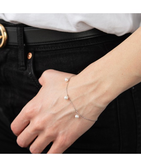 Bracelet with pearls (white gold) b05267 Onyx 18