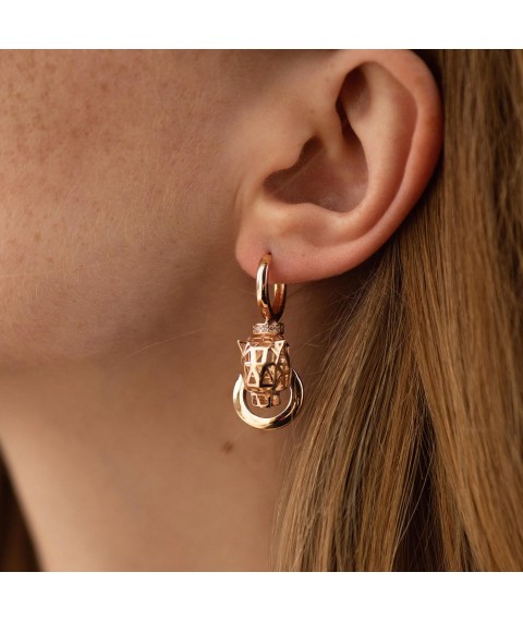 Earrings "Panther" in red gold (cubic zirconia) s08593 Onyx