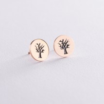 Stud earrings "Tree" in red gold s06702 Onyx