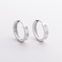 Серьги - кольца "Love" в белом золоте с09345 Онікс