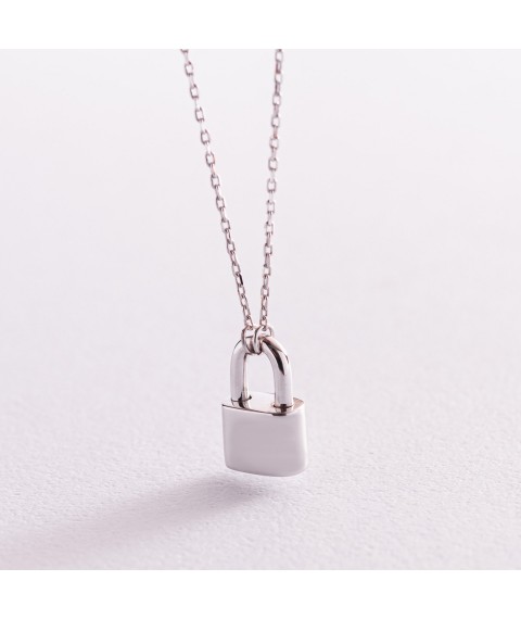 Necklace "Lock" in white gold kol02007 Onix 47