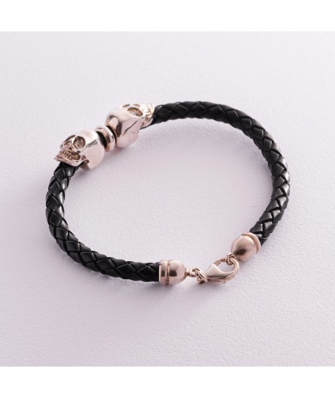 Leather bracelet with silver skull inserts 141241 Onyx 20