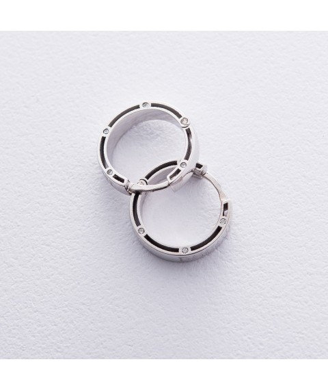 Золотые серьги-кольца с фианитами, диаметр: 17 мм с05021 Онікс