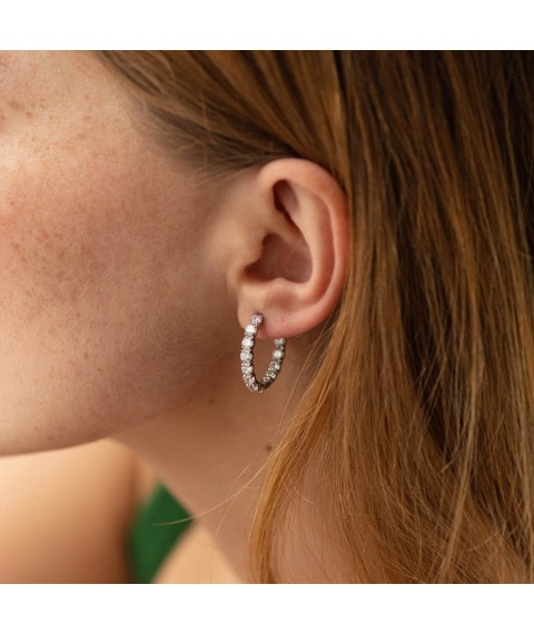 Silver earrings - rings with cubic zirconia 087610b Onyx