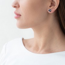 Gold earrings - studs (sapphire, diamond) E2980Sda Onyx