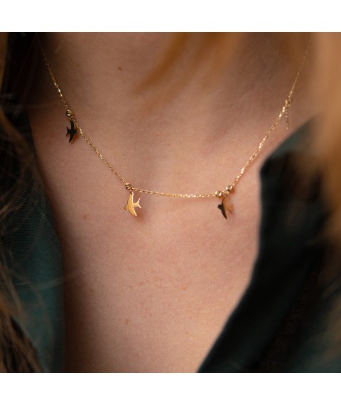 Necklace "Swallows" in yellow gold kol02022 Onyx 41