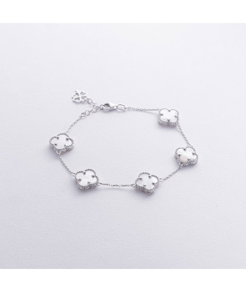 "Clover" bracelet with mother-of-pearl (white gold) b05441 Onix 20