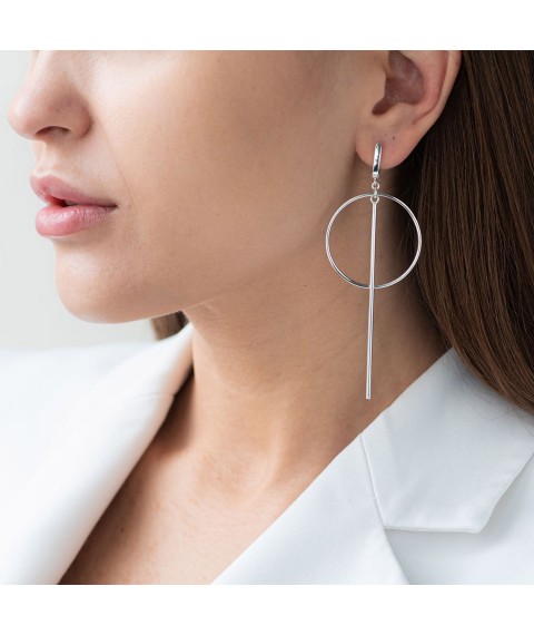 Silver earrings "Geometry" 122876 Onyx