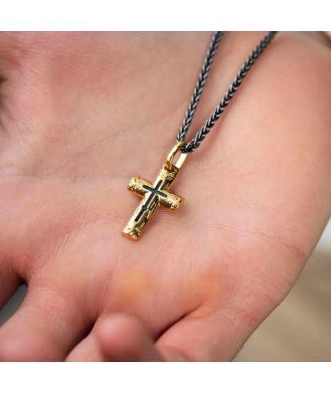 Silver cross "Save and preserve" with gold plated 131745 Onyx