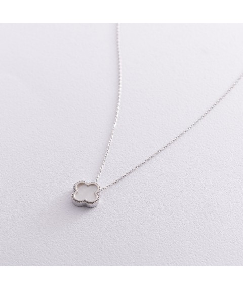 Necklace "Clover" in white gold (mother of pearl) coll01848 Onix 45