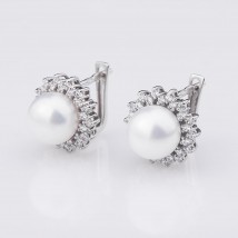 Gold earrings (cult. fresh pearls, cubic zirconia) s01117b Onyx