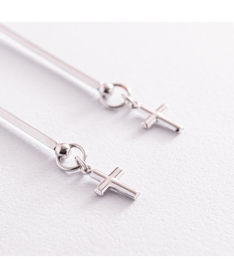 Earrings with crosses in white gold s07811 Onyx