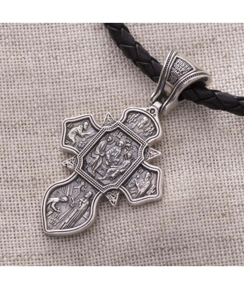 Silver cross "Holy Trinity. Lord Pantocrator. St. Sergius of Radonezh" 132482 Onyx