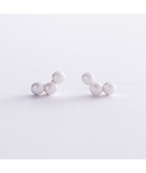 Silver earrings - studs "Jane" with pearls 123233 Onyx