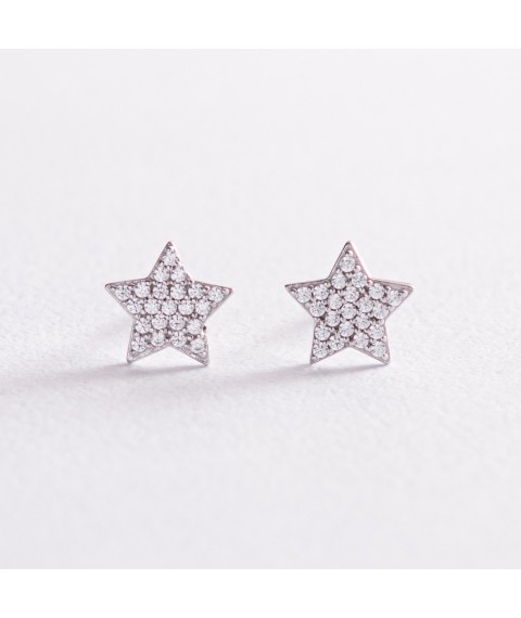 Gold earrings - studs "Stars" with cubic zirconia s05353 Onyx
