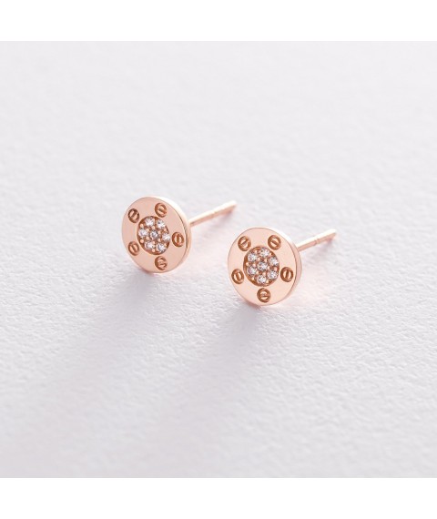 Gold earrings - studs with cubic zirconia s06427 Onyx