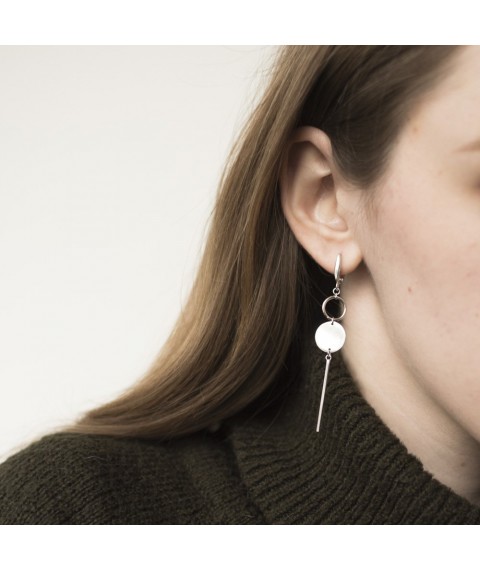 Silver earrings "Geometric Harmony" 122390 Onyx