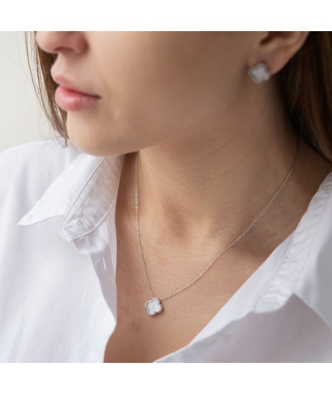 Necklace "Clover" in white gold (mother of pearl) coll01848 Onix 45