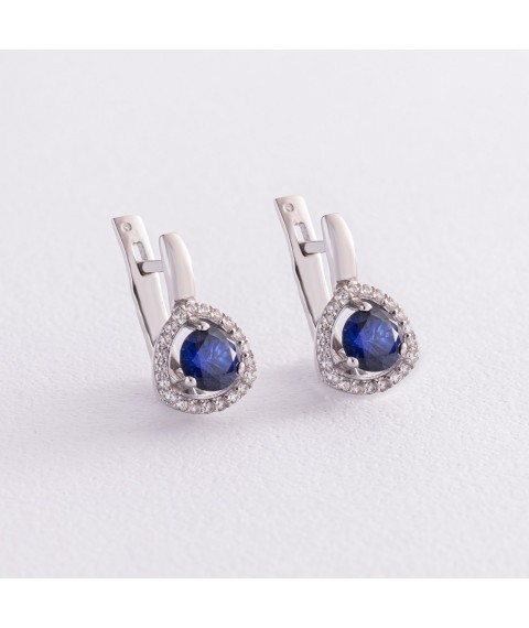 Silver earrings with sapphires and cubic zirconia 2110/1р-HSPH Onyx