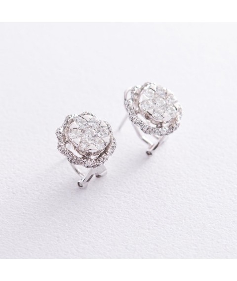 Gold earrings "Flowers" with diamonds с593b Onyx