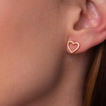 Earrings - studs "Hearts" in red gold s08172 Onyx