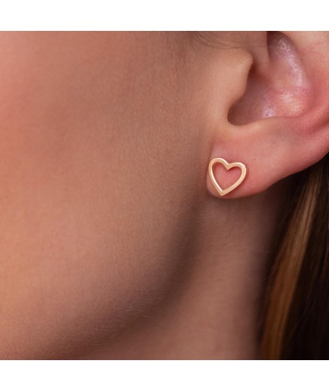 Earrings - studs "Hearts" in red gold s08172 Onyx