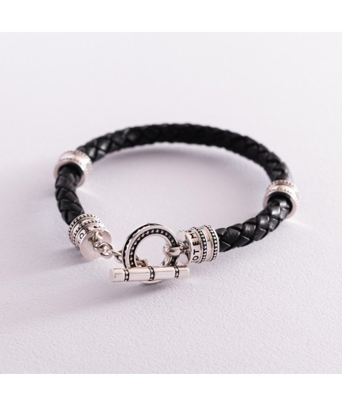 Leather bracelet "Togl" with silver inserts t0031 Onix 21
