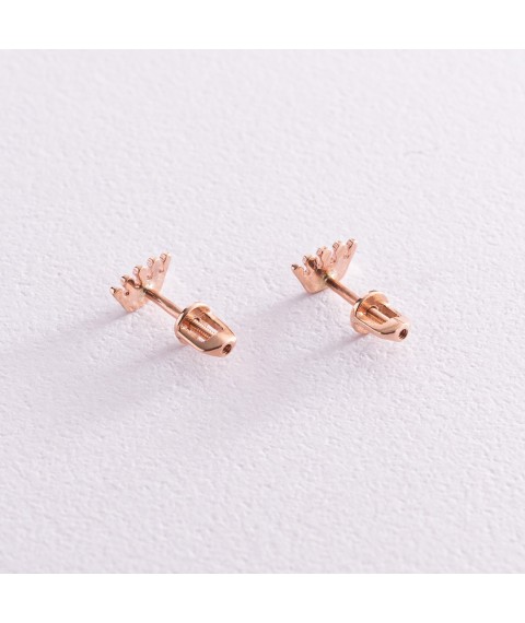 Gold earrings - studs "Crowns" s04355 Onyx