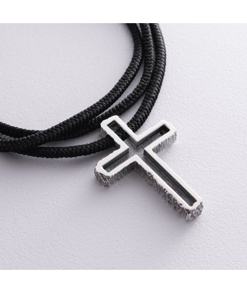 Orthodox silver cross "Our Father" on a cord 181272 Onyx 65