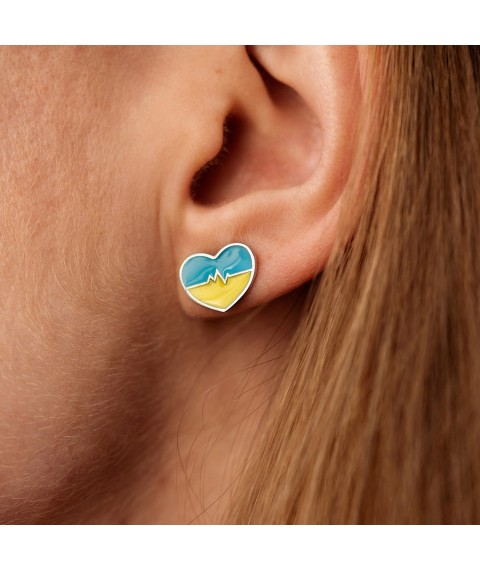 Earrings - studs "Heart of Ukraine" in silver (blue and yellow enamel) 1016 Onyx